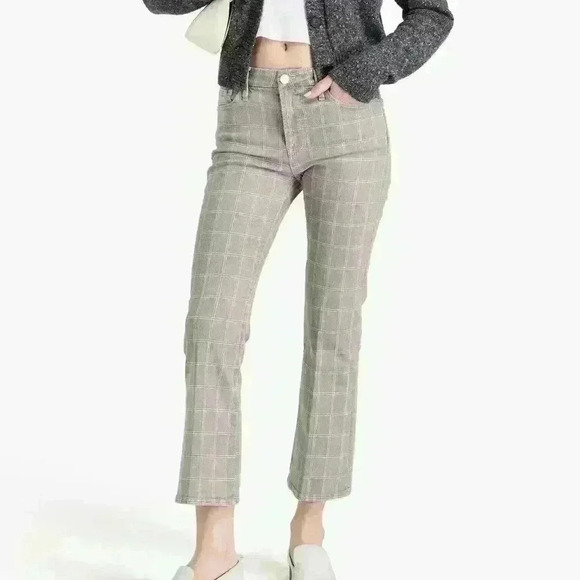 FRAME Cropped checked cotton-blend twill bootcut pants - Picture 1 of 9